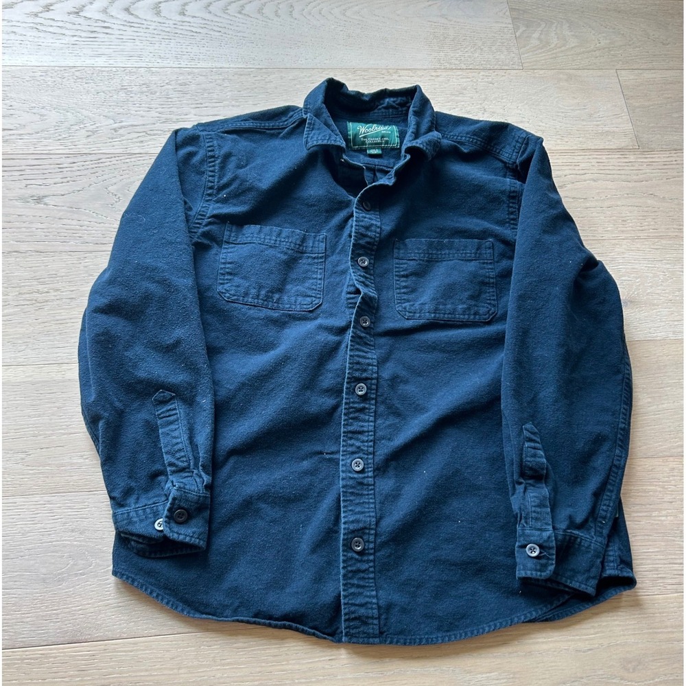 Woolrich Green Label Navy Blue Cotton Flannel Button Down Shirt Mens Large